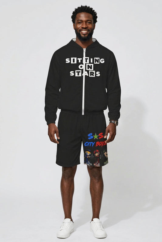 S.O.S: Rowdy Ruff Boys Men's Lightweight Outdoor Hoodie & Shorts Set