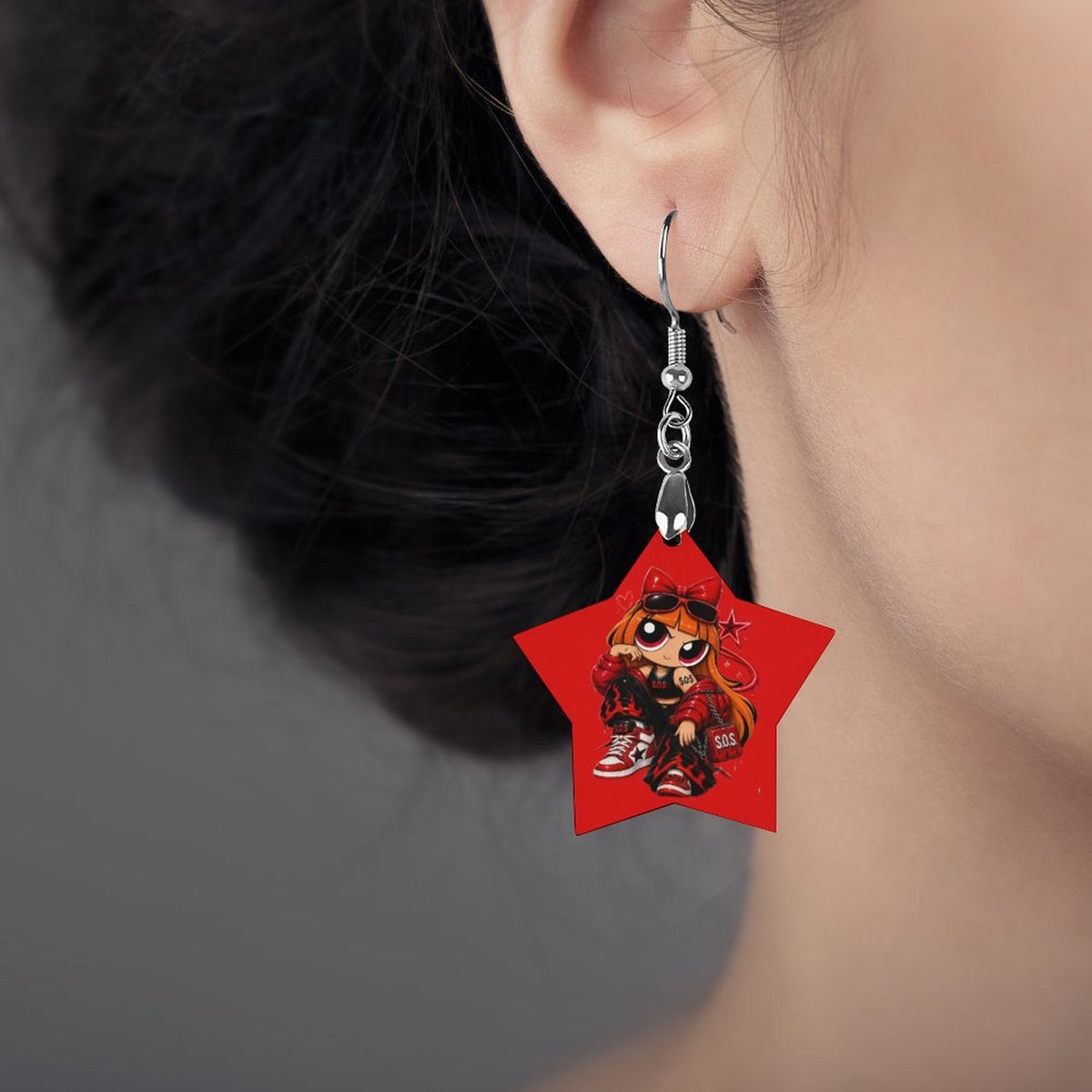 S.O.S: Power Puff Gang Wooden Earrings Pendant（Star Shape）