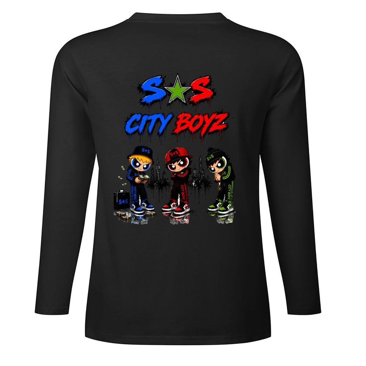 S.O.S: Rowdy Ruff Boys Cotton Long Sleeve T-Shirt (Front&Back Printing)