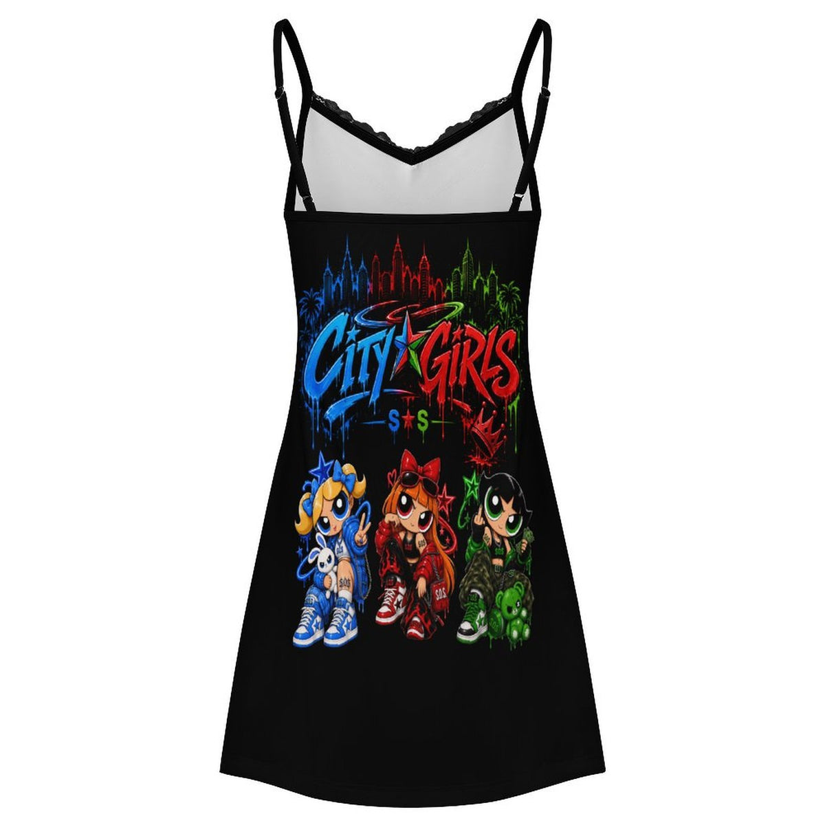 S.O.S: Power Puff Gang Women's Lace Slit Cami Pajama Dress
