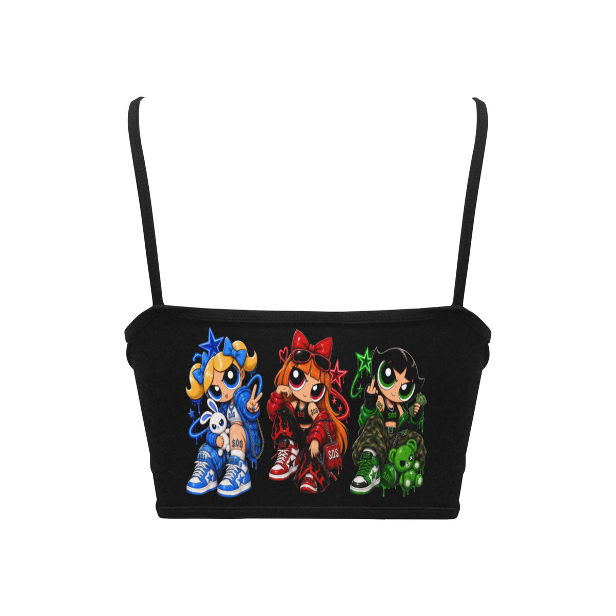 S.O.S: Power Puff Gang Women's Spaghetti Strap Crop Top (ModelT67)