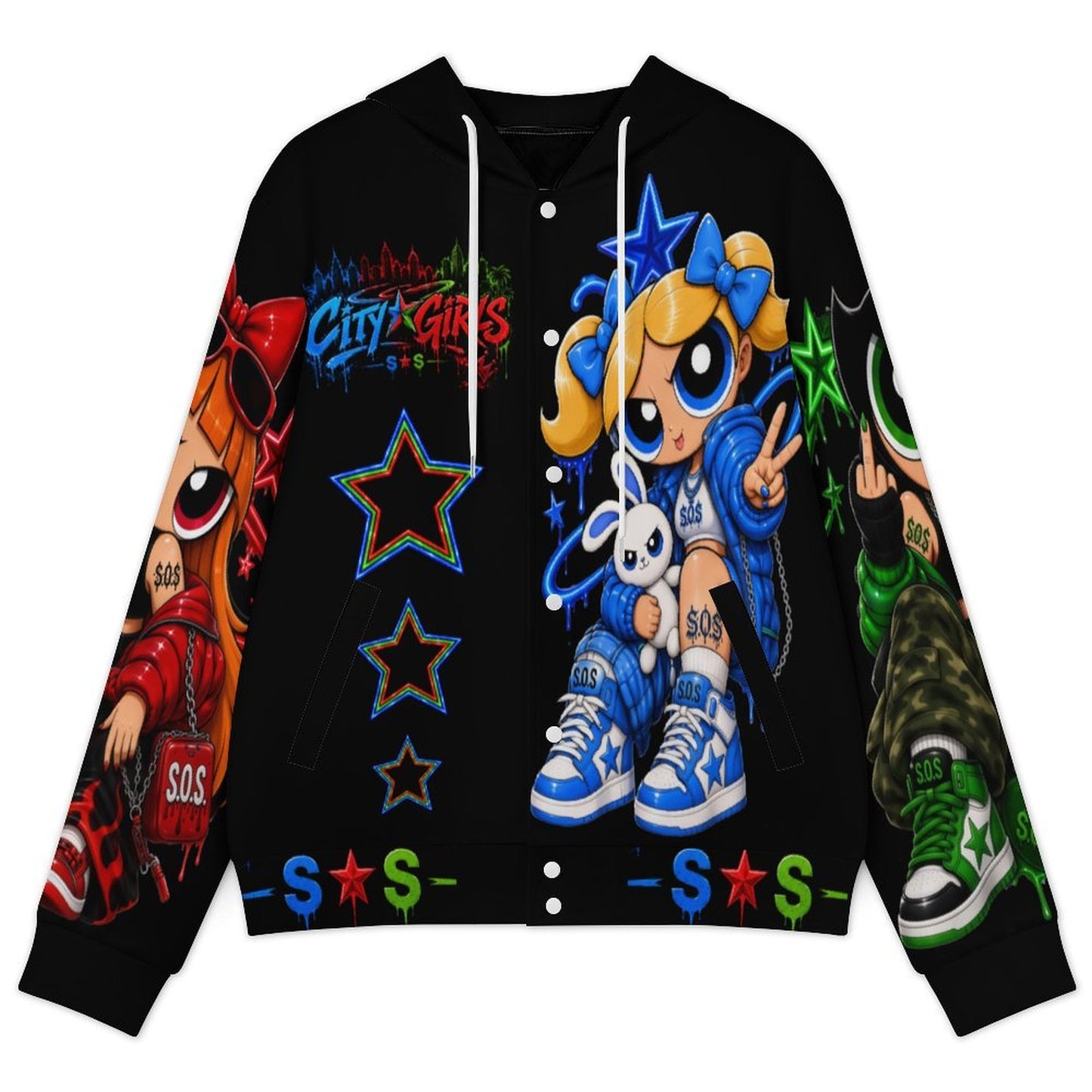 S.O.S: Power Puff Girls Unisex Hooded Baseball Jacket