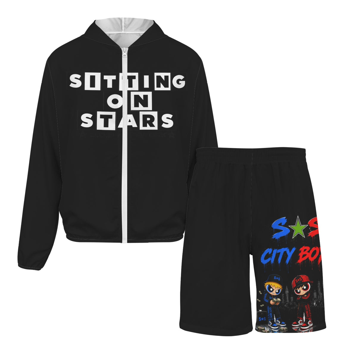 S.O.S: Rowdy Ruff Boys Men's Lightweight Outdoor Hoodie & Shorts Set