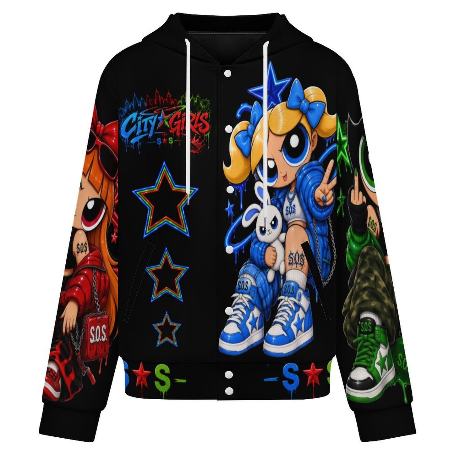 S.O.S: Power Puff Girls Unisex Hooded Baseball Jacket