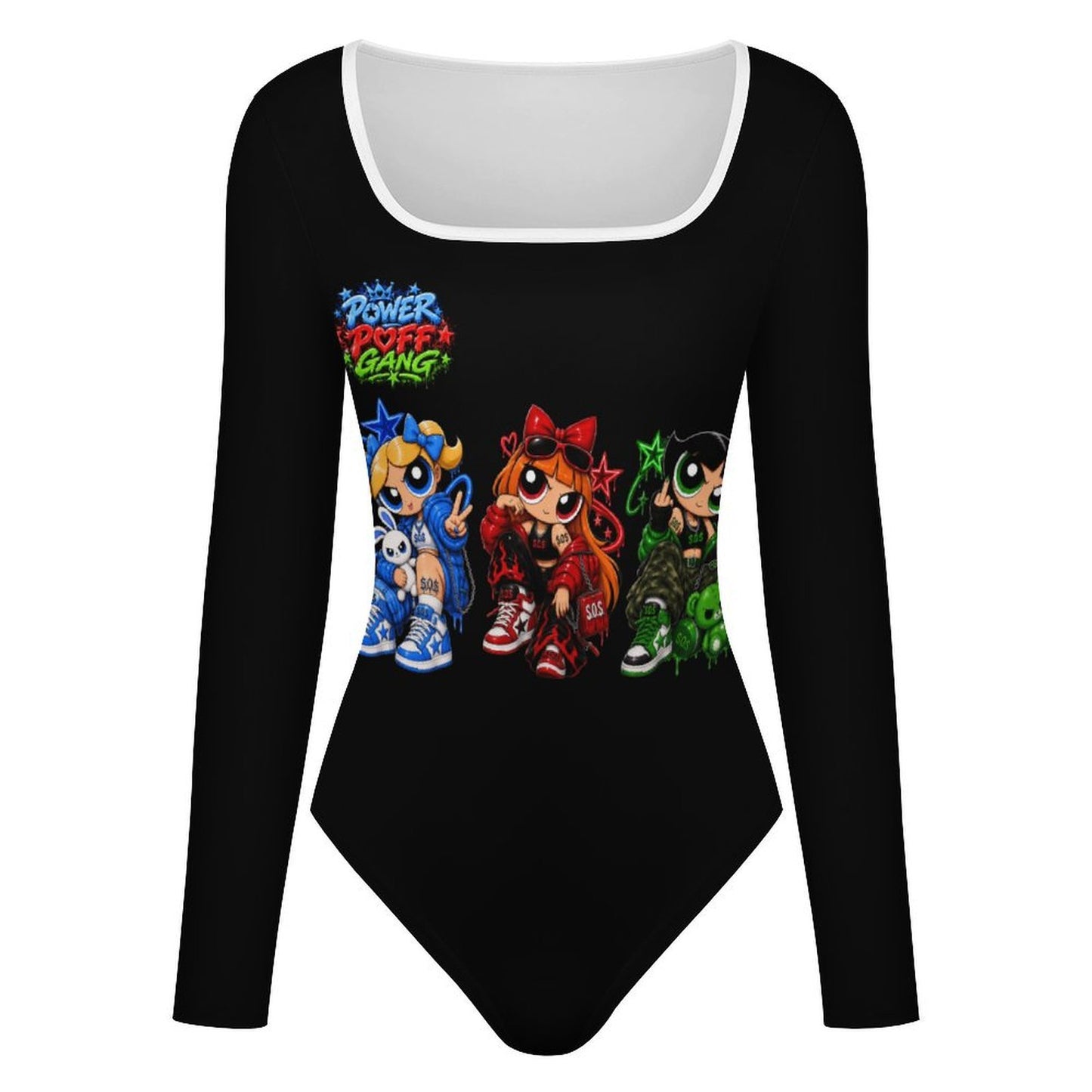 S.O.S: Power Puff Gang Women's Square Neck Long Sleeve Bodysuit