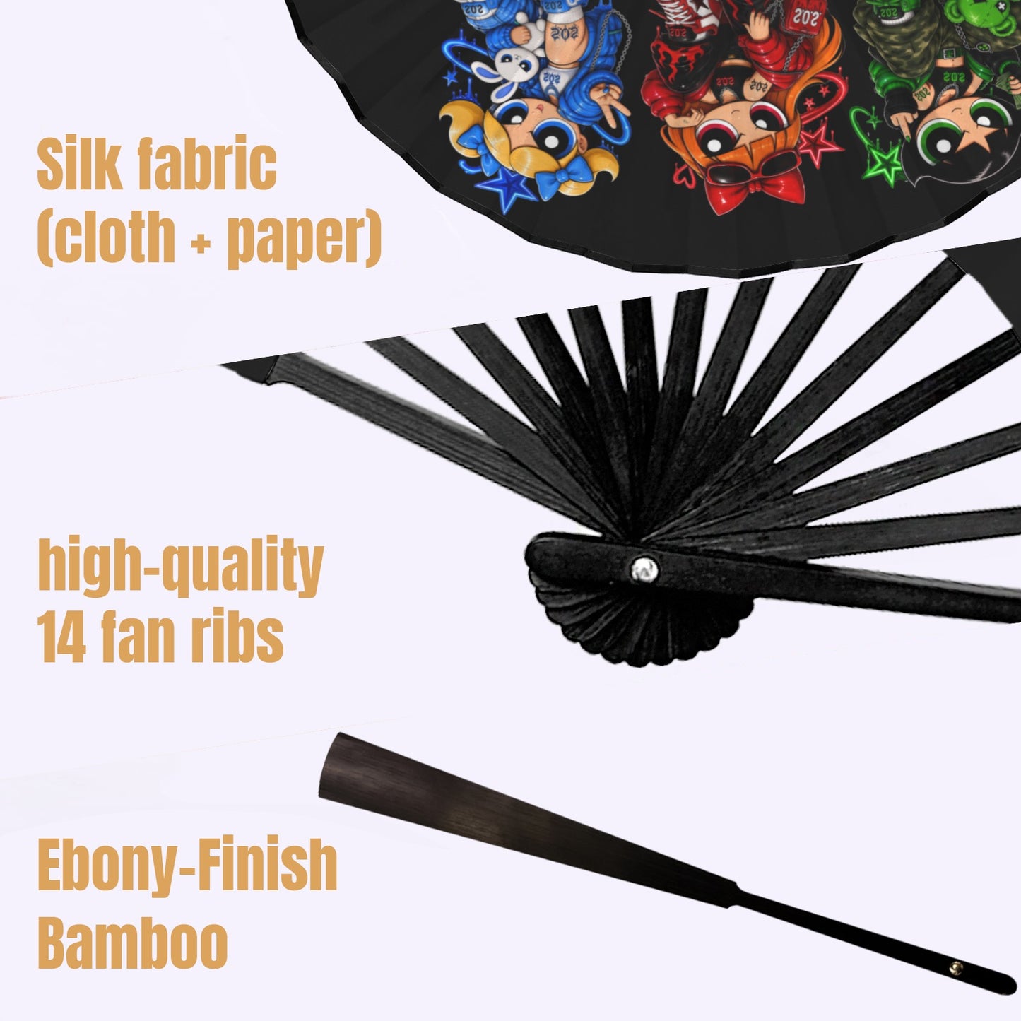 S.O.S: Power Puff Gang Double-Sided Folding Fan