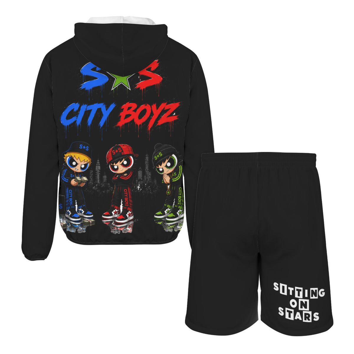 S.O.S: Rowdy Ruff Boys Men's Lightweight Outdoor Hoodie & Shorts Set