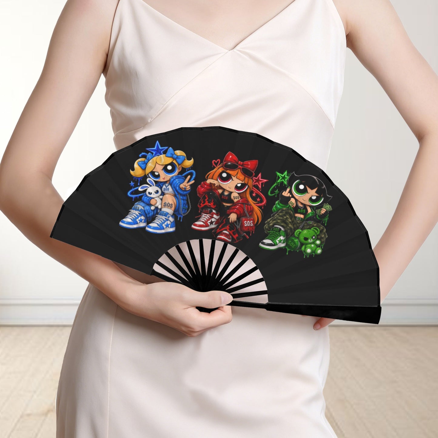 S.O.S: Power Puff Gang Double-Sided Folding Fan