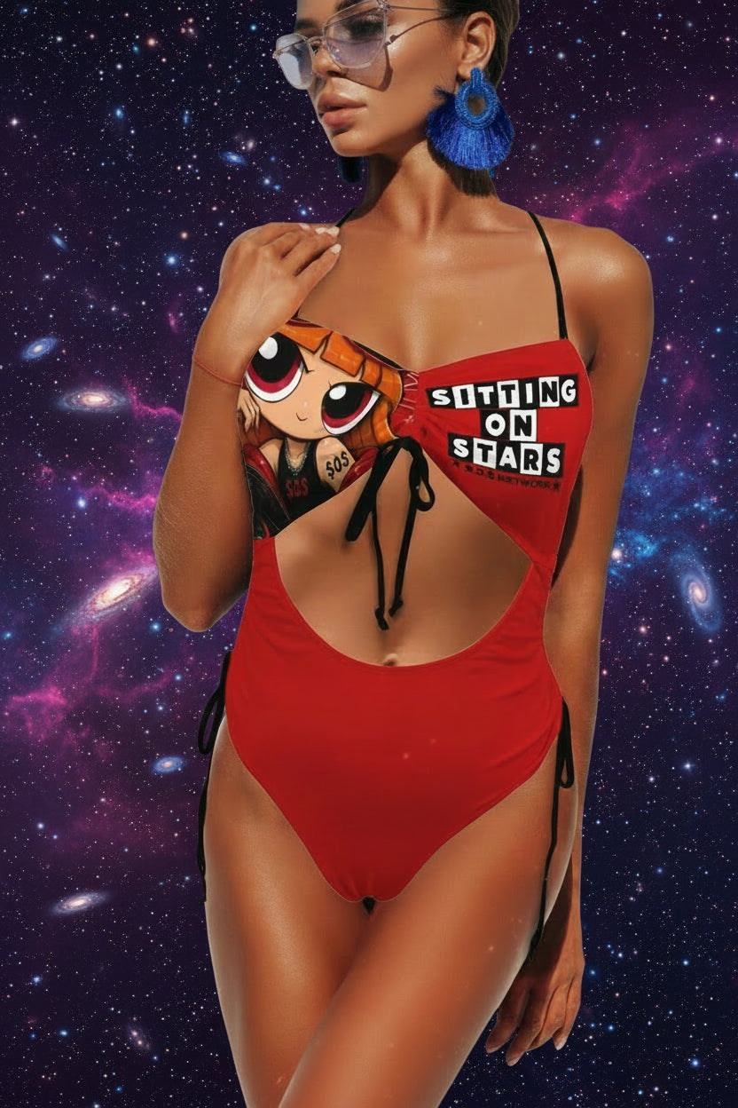 S.O.S: Power Puff Gang Women's Drawstring Cutout One Piece Swimsuit