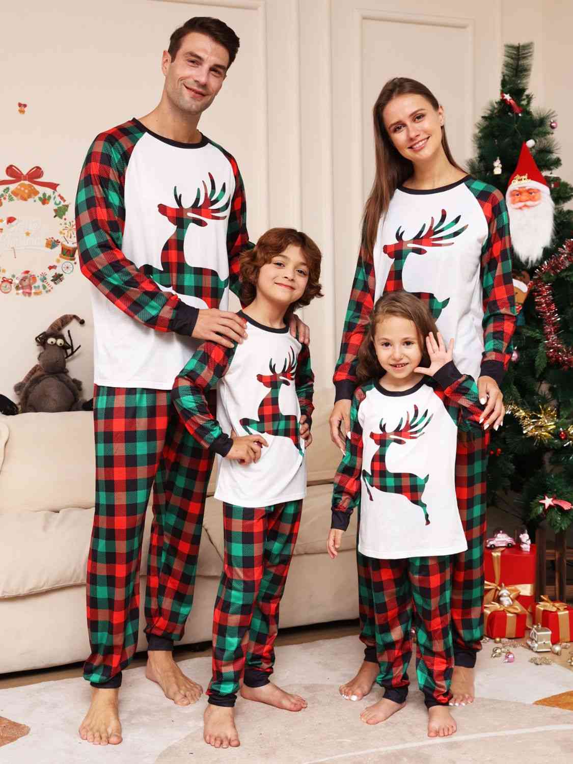 2023 Falling Stars Reindeer Plaid Pants Set