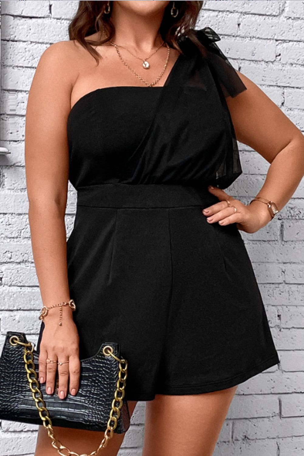 2023 Falling Stars Plus Size One-Shoulder Romper