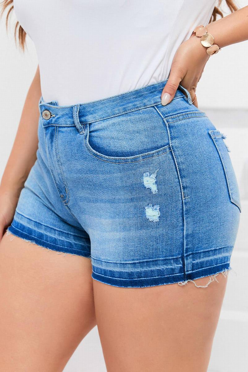 Raw Edge Splicing Distressed Plus Size Denim Shorts