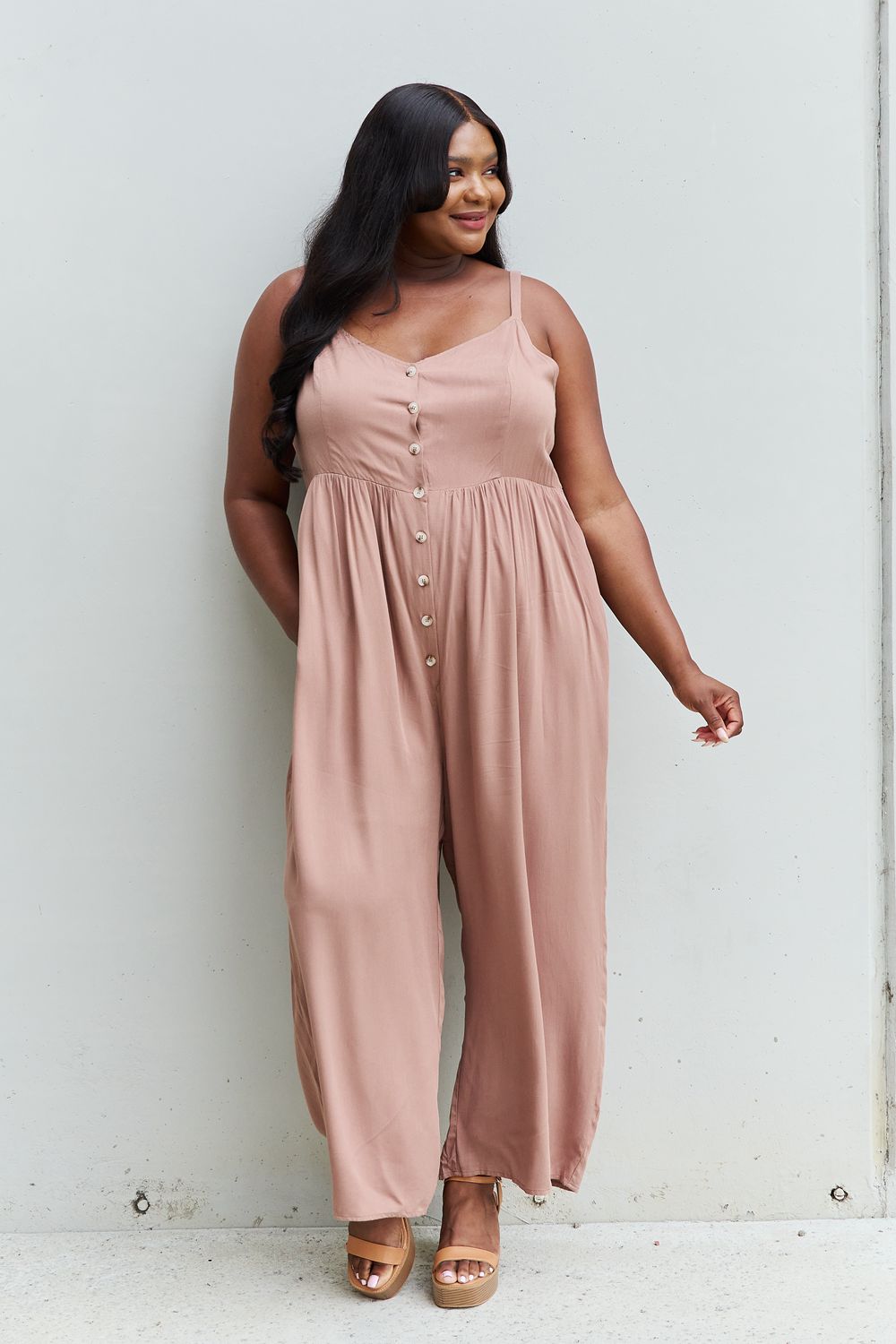 2023 Falling Stars Women's Star Plus Size Jumpsuit in Mocha