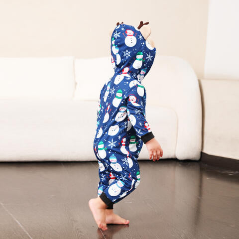 2023 Falling Stars Snowman Print Hooded Jumpsuit