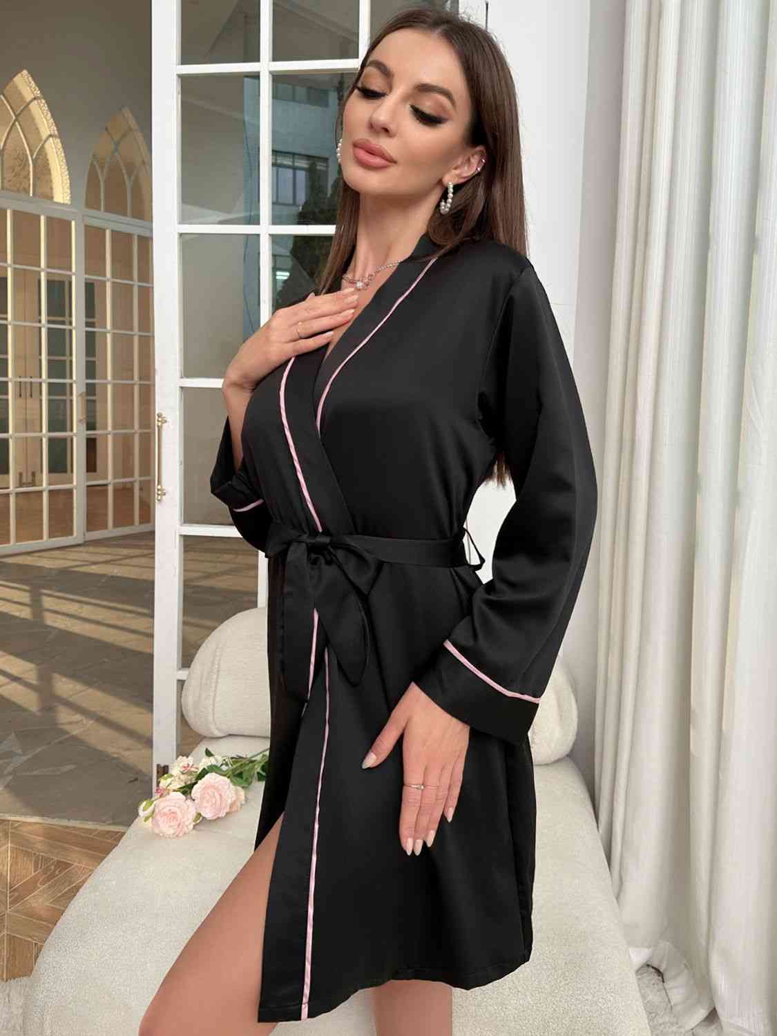 2023 Falling Stars Tie Waist Surplice Neck Robe