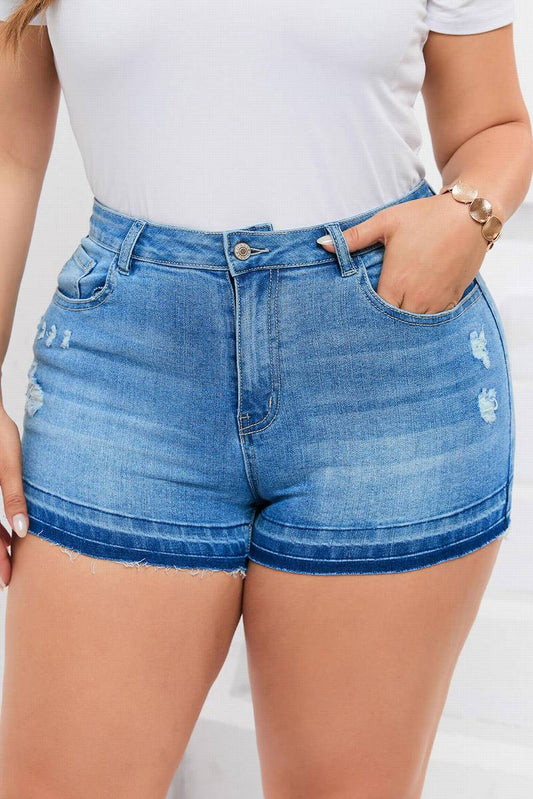 Raw Edge Splicing Distressed Plus Size Denim Shorts