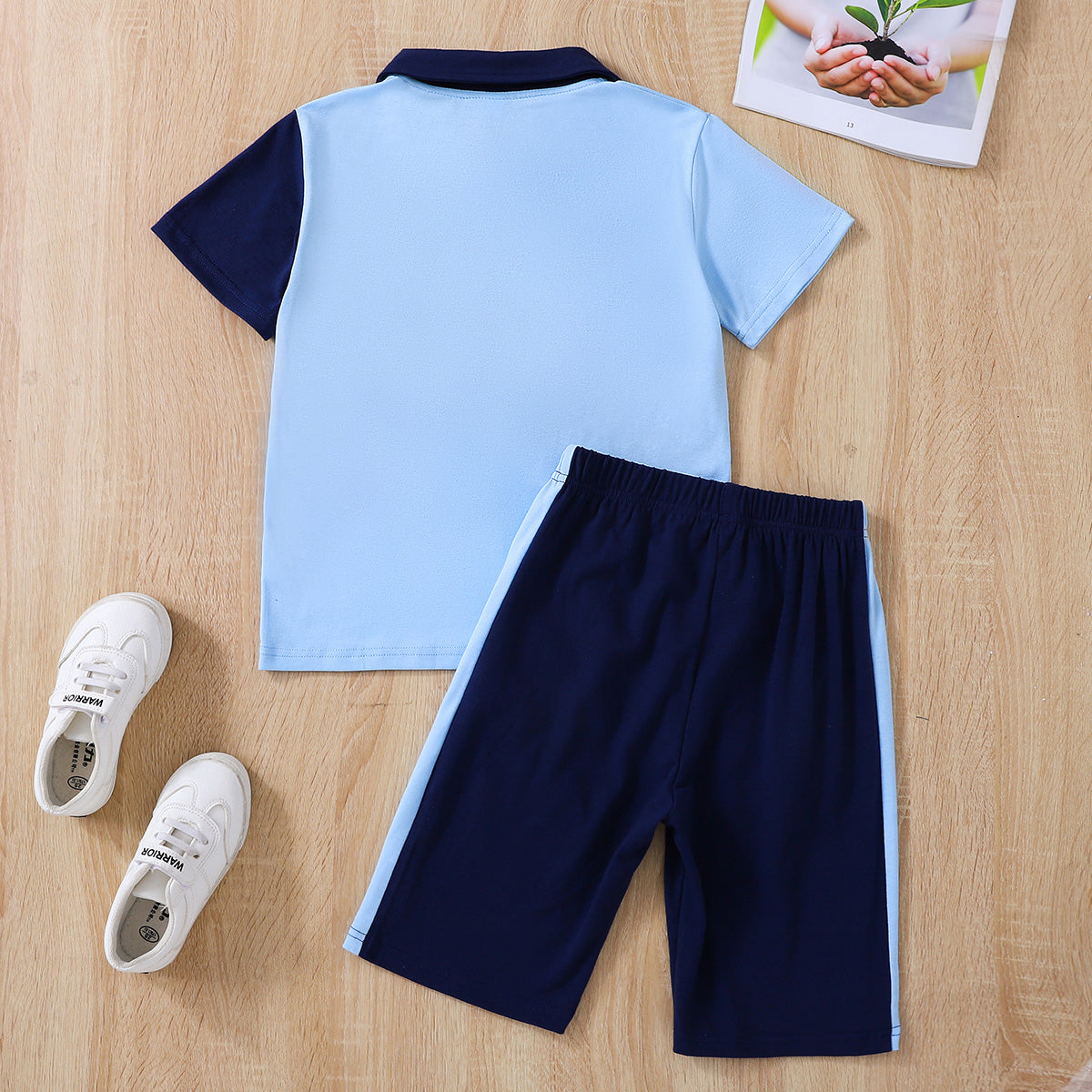 2023 Kids Color Block Polo Shirt and Shorts Set