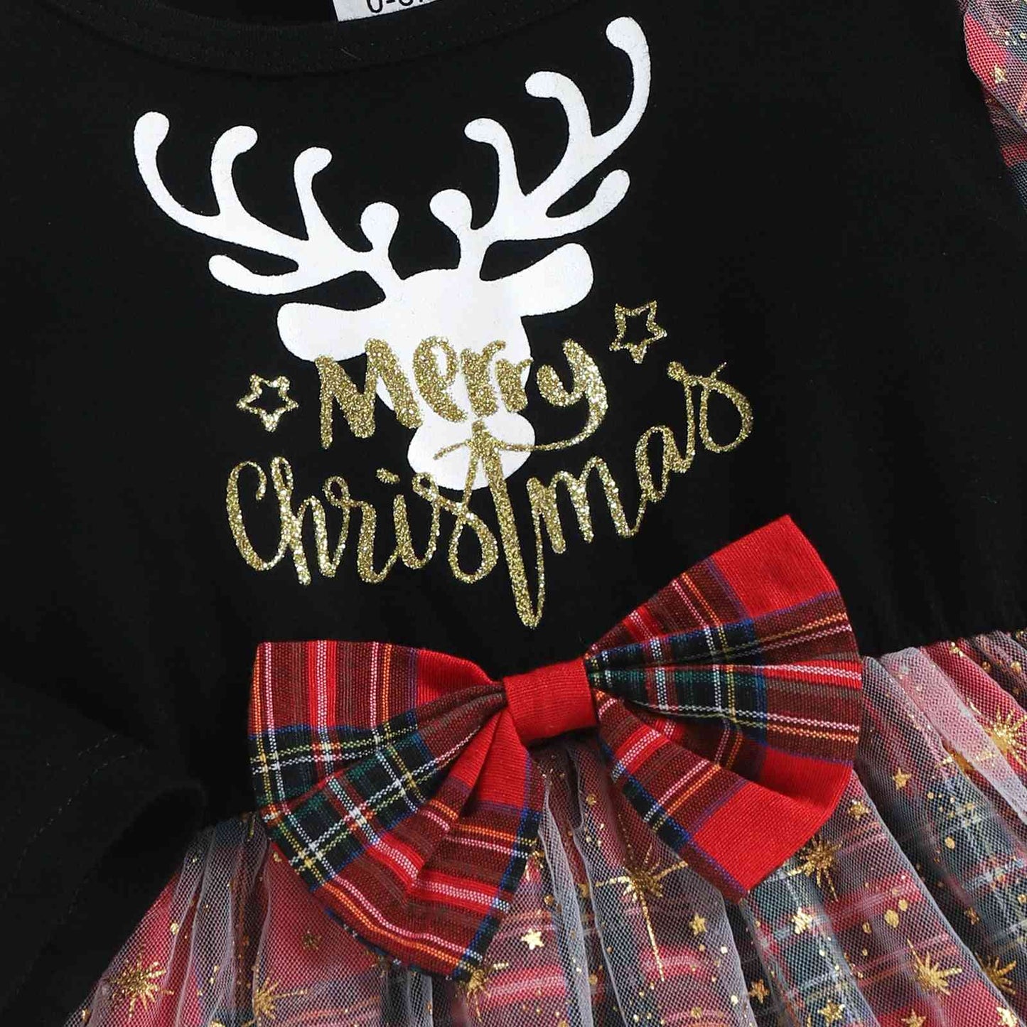 2023 Falling Stars Round Neck Long Sleeve MERRY CHRISMAS Reindeer  Dress