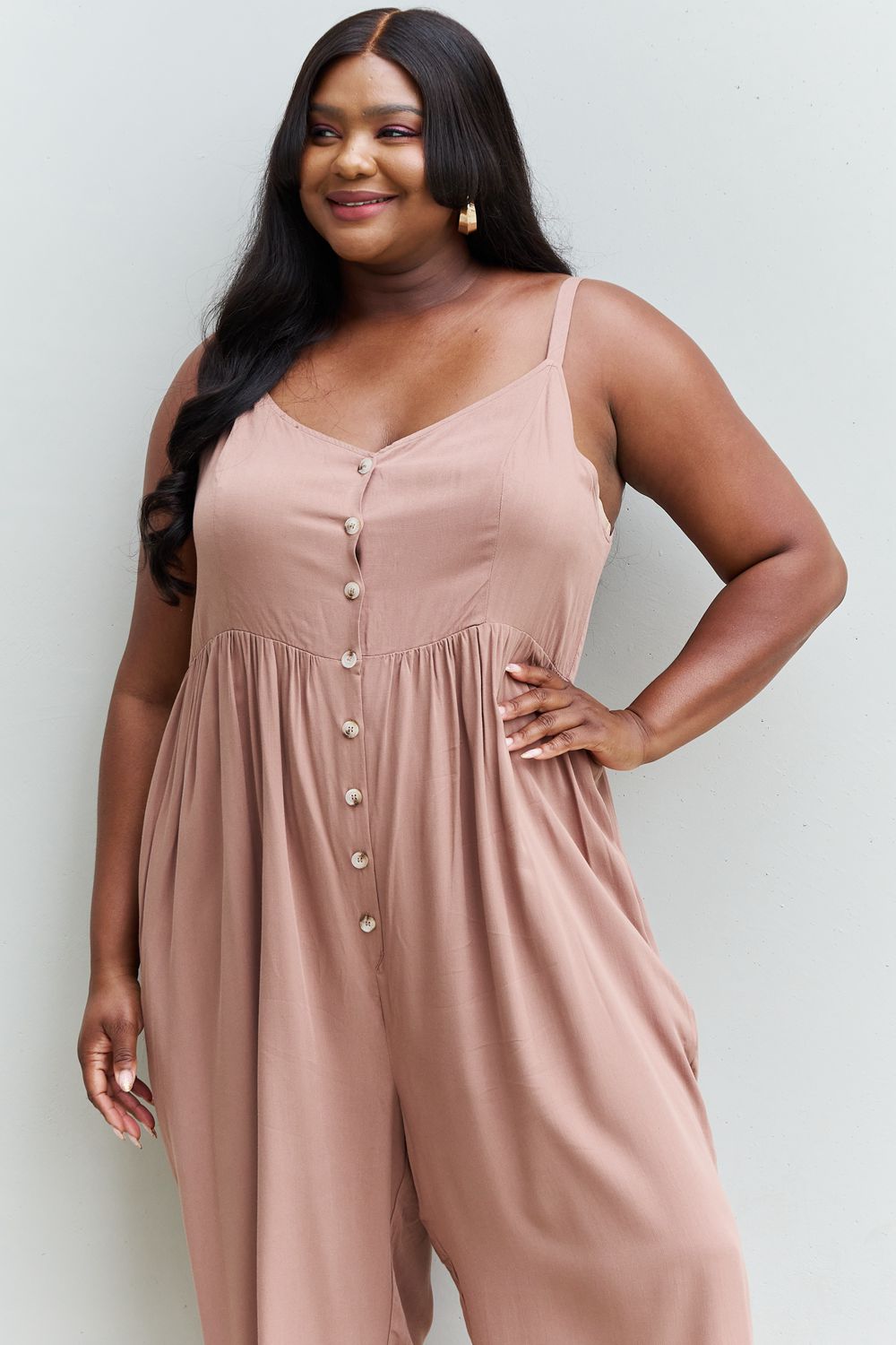 2023 Falling Stars Women's Star Plus Size Jumpsuit in Mocha