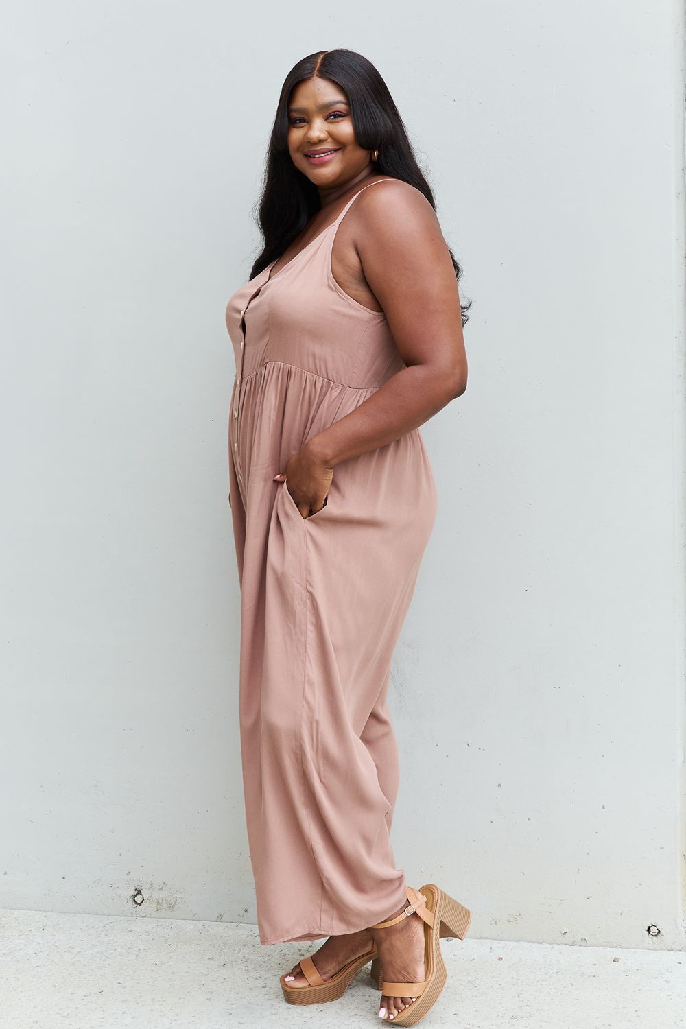 2023 Falling Stars Women's Star Plus Size Jumpsuit in Mocha