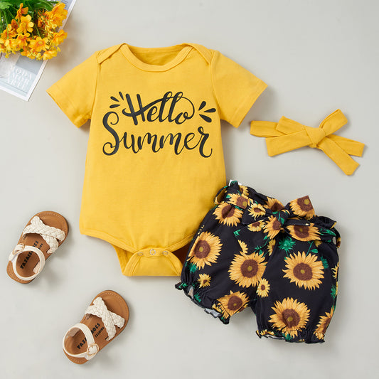 2023 Falling Stars HELLO SUMMER Bodysuit and Sunflower Shorts Set