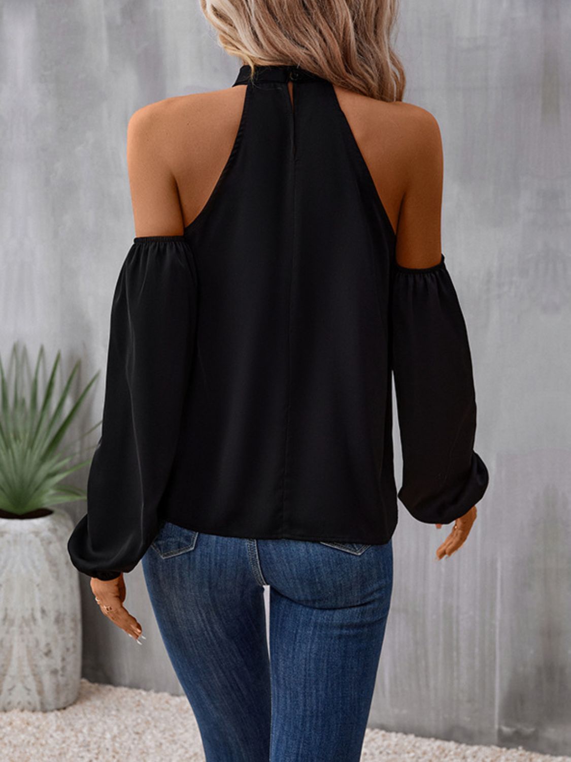 2023 Falling Stars Grecian Cold Shoulder Long Sleeve Blouse