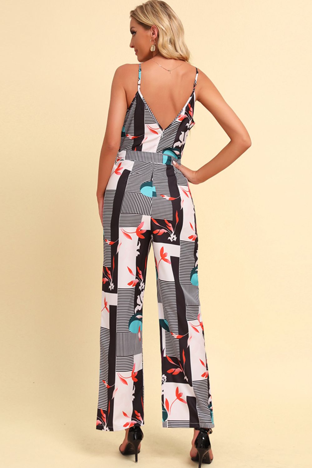 2023 Falling Stars Women's Spaghetti Strap Tied Jumpsuit