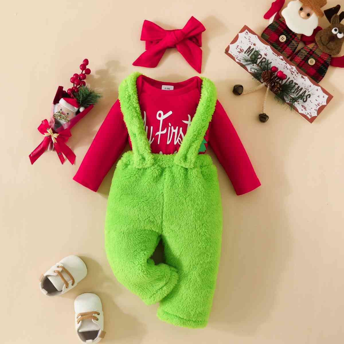 2023 Falling Stars MY FIRST CHRISTMAS Graphic Bodysuit and Overalls Set