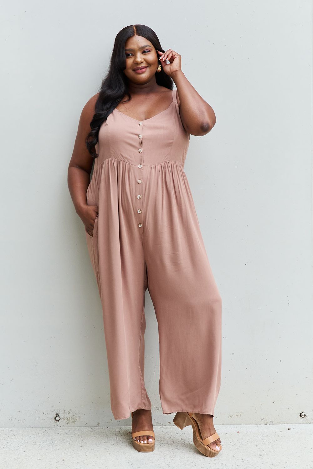 2023 Falling Stars Women's Star Plus Size Jumpsuit in Mocha