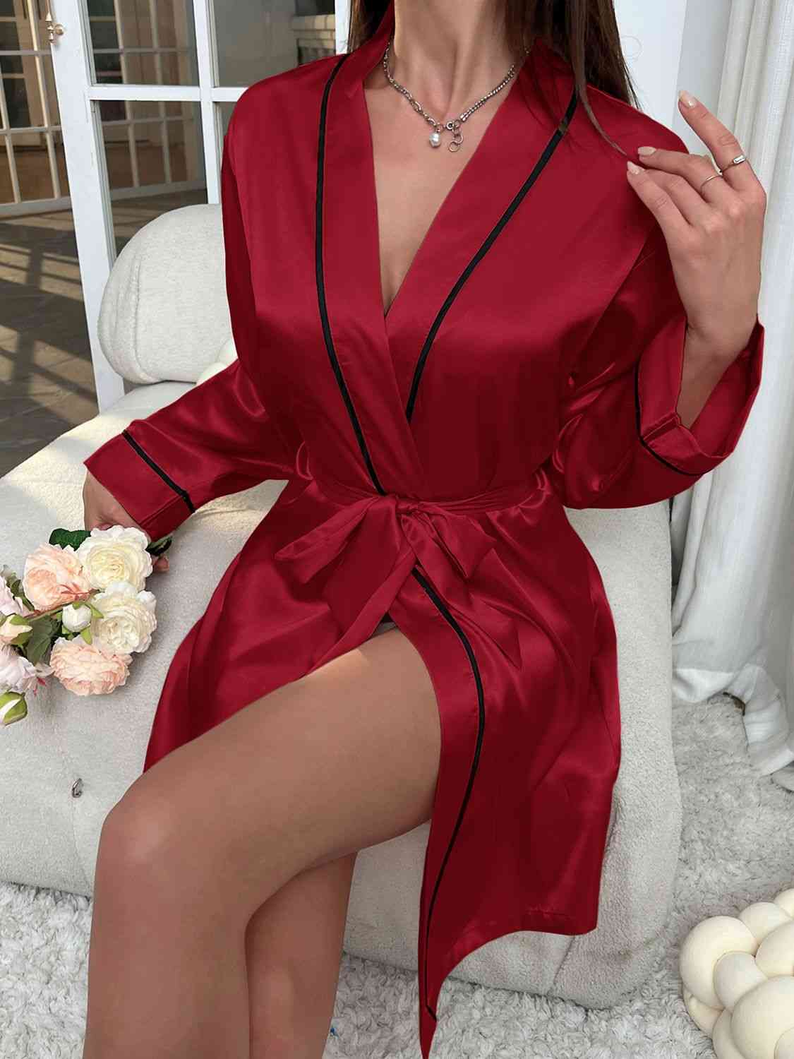 2023 Falling Stars Tie Waist Surplice Neck Robe