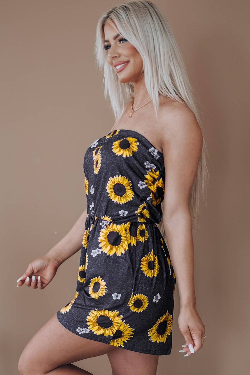 Floral Print Bandeau Romper With Pockets