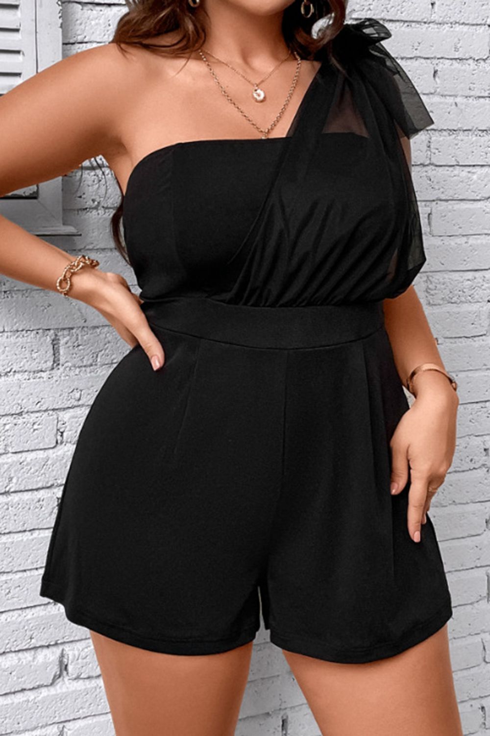 2023 Falling Stars Plus Size One-Shoulder Romper