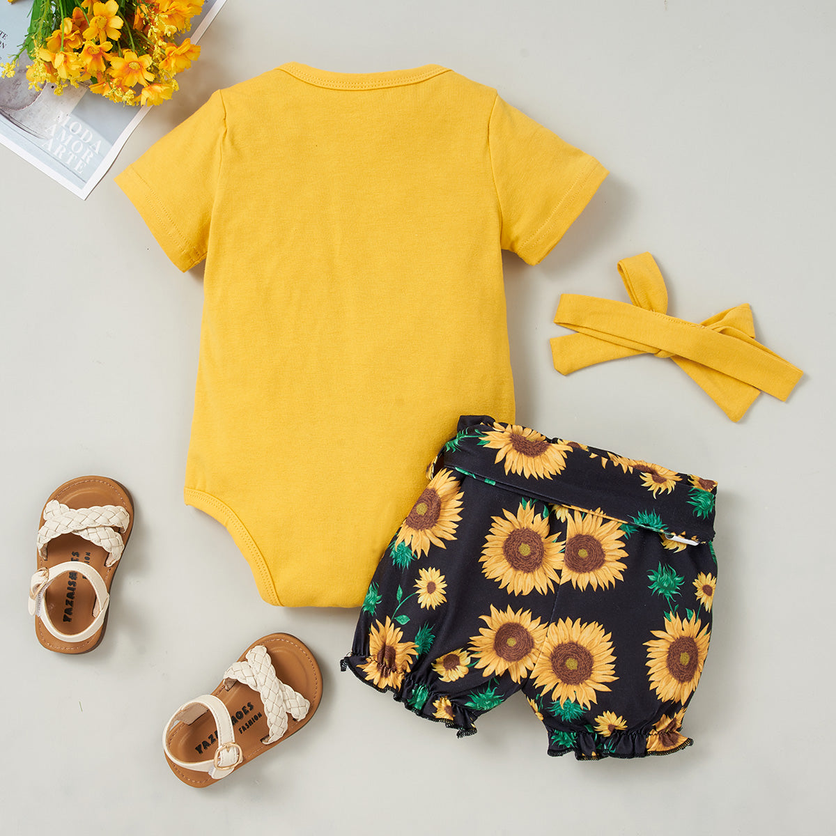 2023 Falling Stars HELLO SUMMER Bodysuit and Sunflower Shorts Set