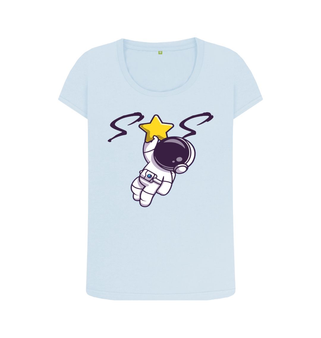 Sky Blue Women Scoop Neck T-shirt