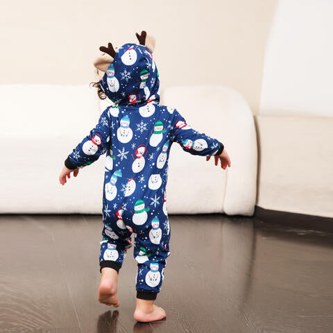 2023 Falling Stars Snowman Print Hooded Jumpsuit