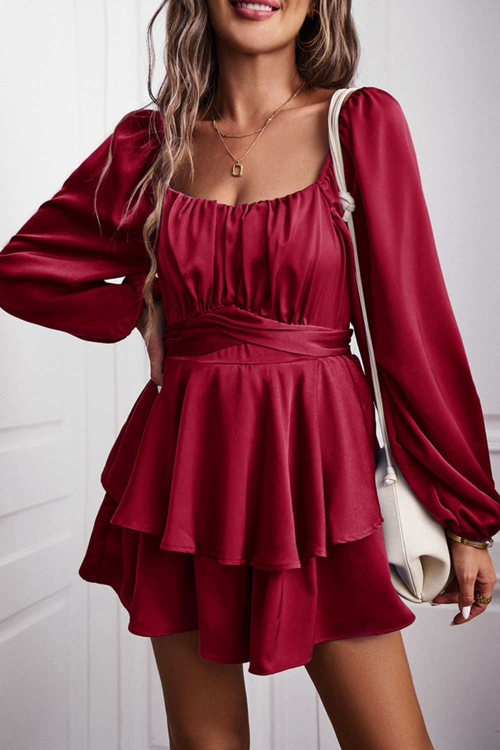 2023 Falling Stars Women's Long Balloon Sleeve Layered Romper