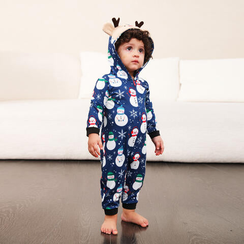 2023 Falling Stars Snowman Print Hooded Jumpsuit