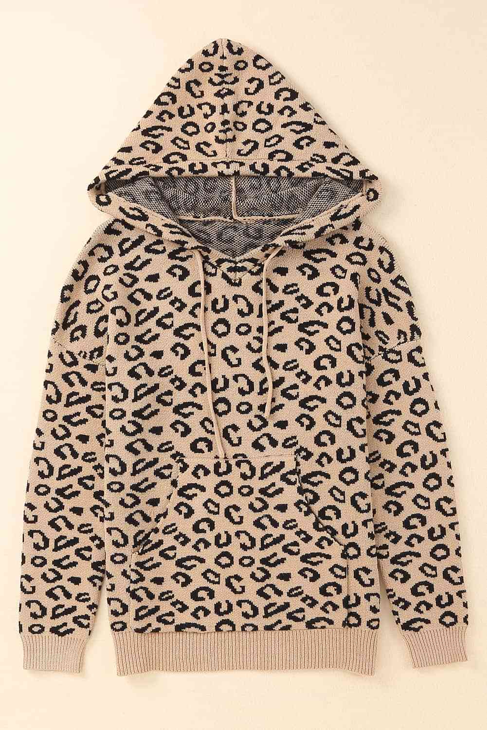 2023 Falling Stars Woven Right Leopard Print Drawstring Hooded Sweater