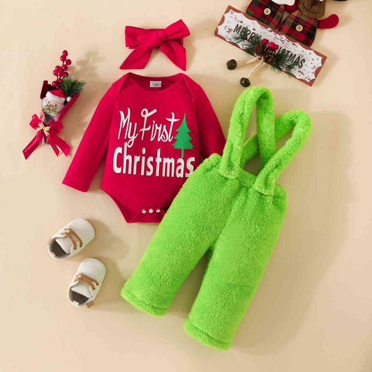 2023 Falling Stars MY FIRST CHRISTMAS Graphic Bodysuit and Overalls Set