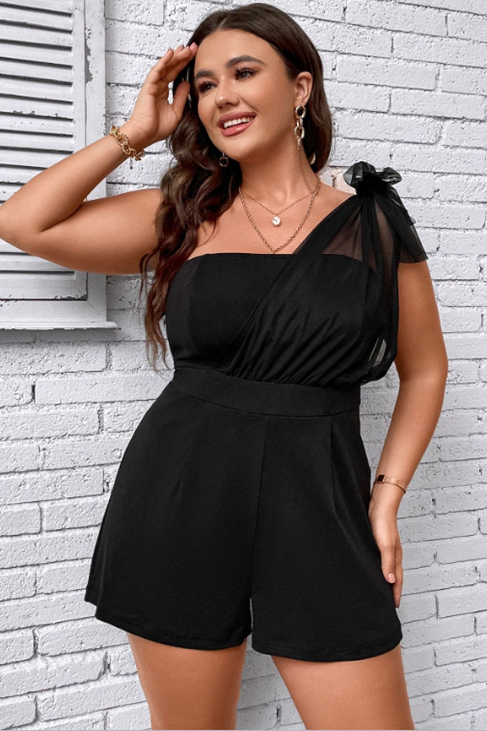 2023 Falling Stars Plus Size One-Shoulder Romper