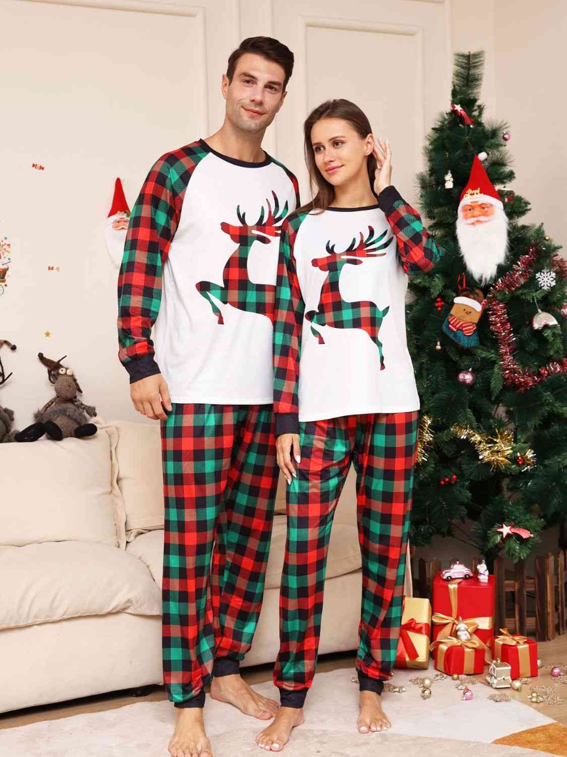 2023 Falling Stars Reindeer Plaid Pants Set