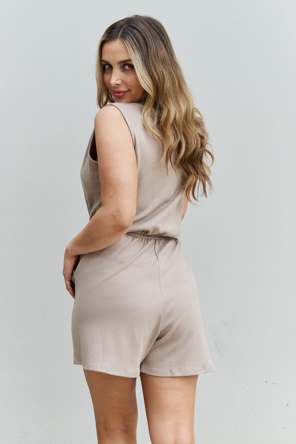 2023 Falling Stars Star Plus Size V-Neck Sleeveless Romper in Sand