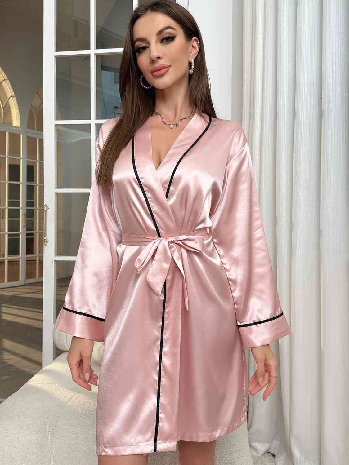 2023 Falling Stars Tie Waist Surplice Neck Robe