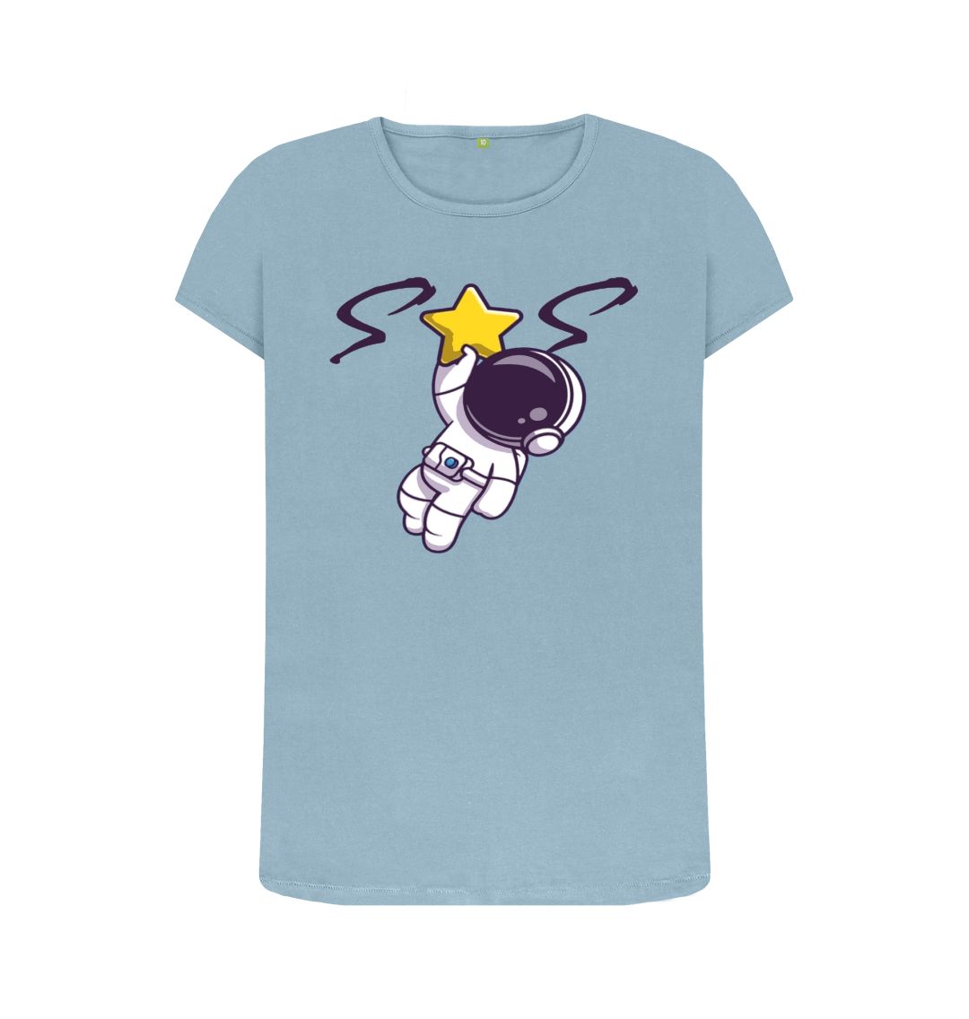 Stone Blue Women Crew Neck Tee Space Man 23