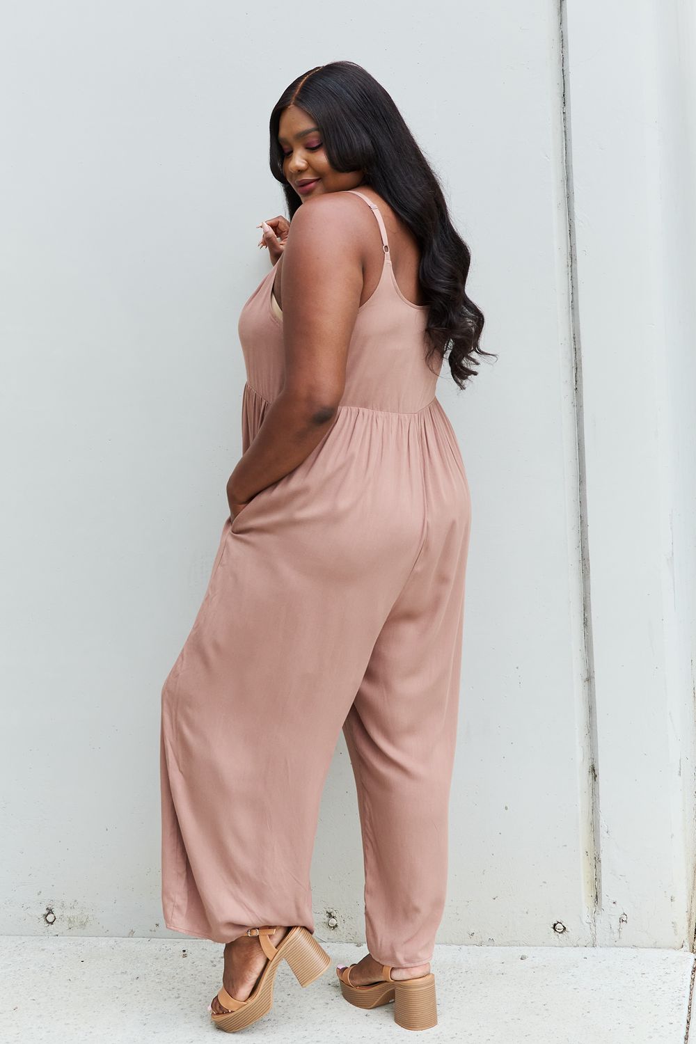 2023 Falling Stars Women's Star Plus Size Jumpsuit in Mocha