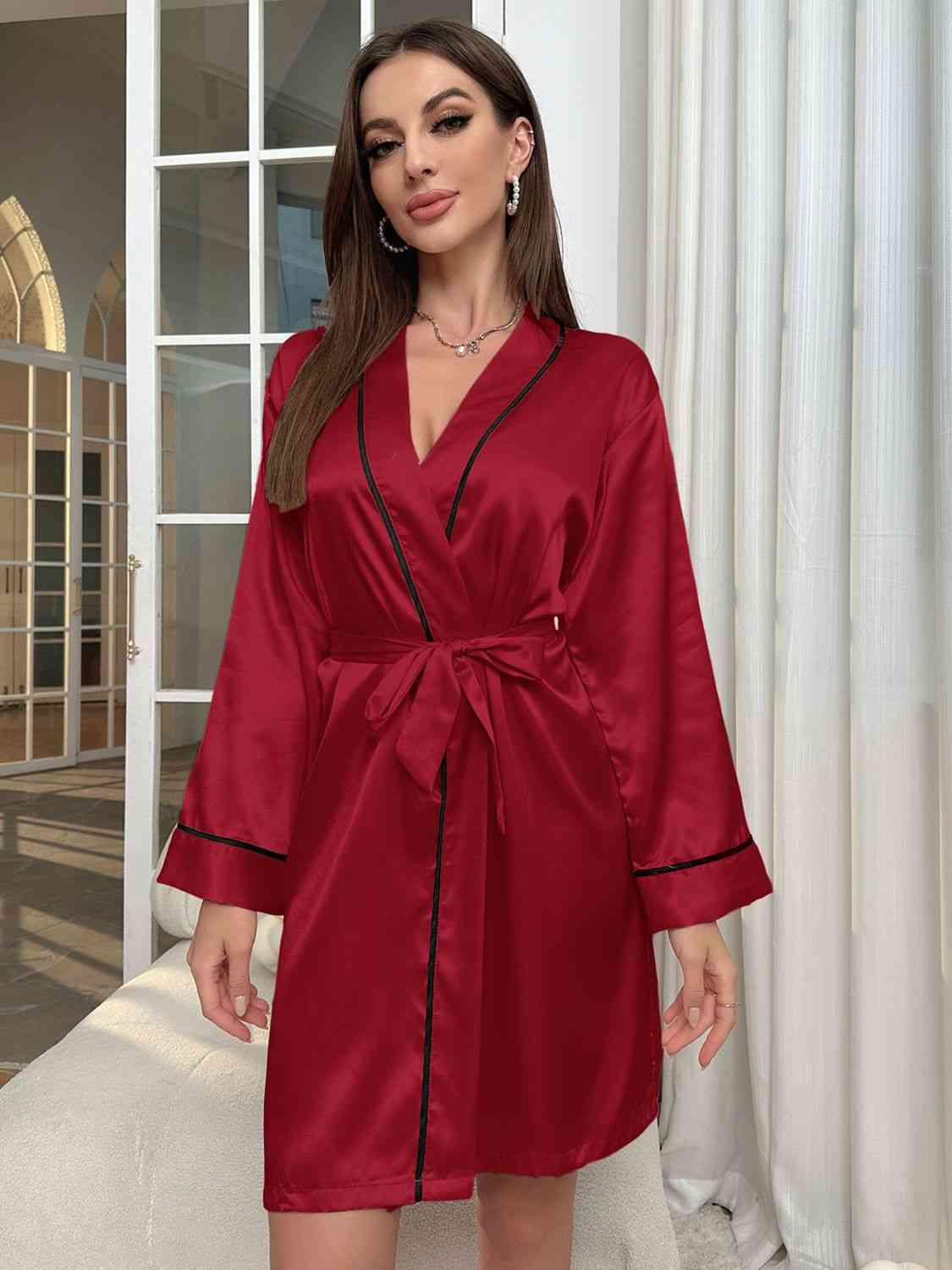 2023 Falling Stars Tie Waist Surplice Neck Robe