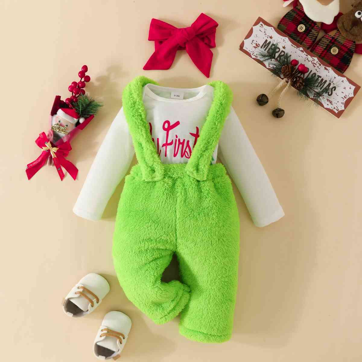 2023 Falling Stars MY FIRST CHRISTMAS Graphic Bodysuit and Overalls Set