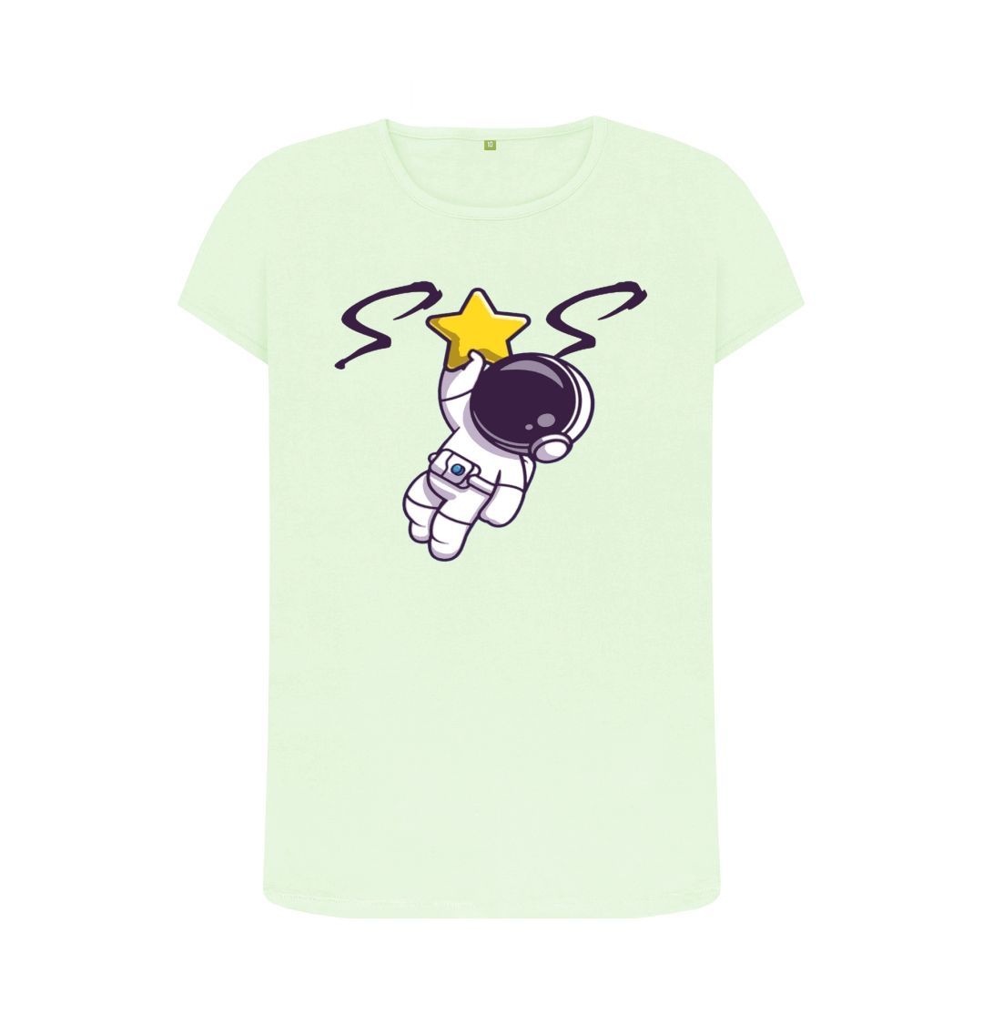 Pastel Green Women Crew Neck Tee Space Man 23