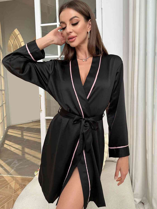 2023 Falling Stars Tie Waist Surplice Neck Robe