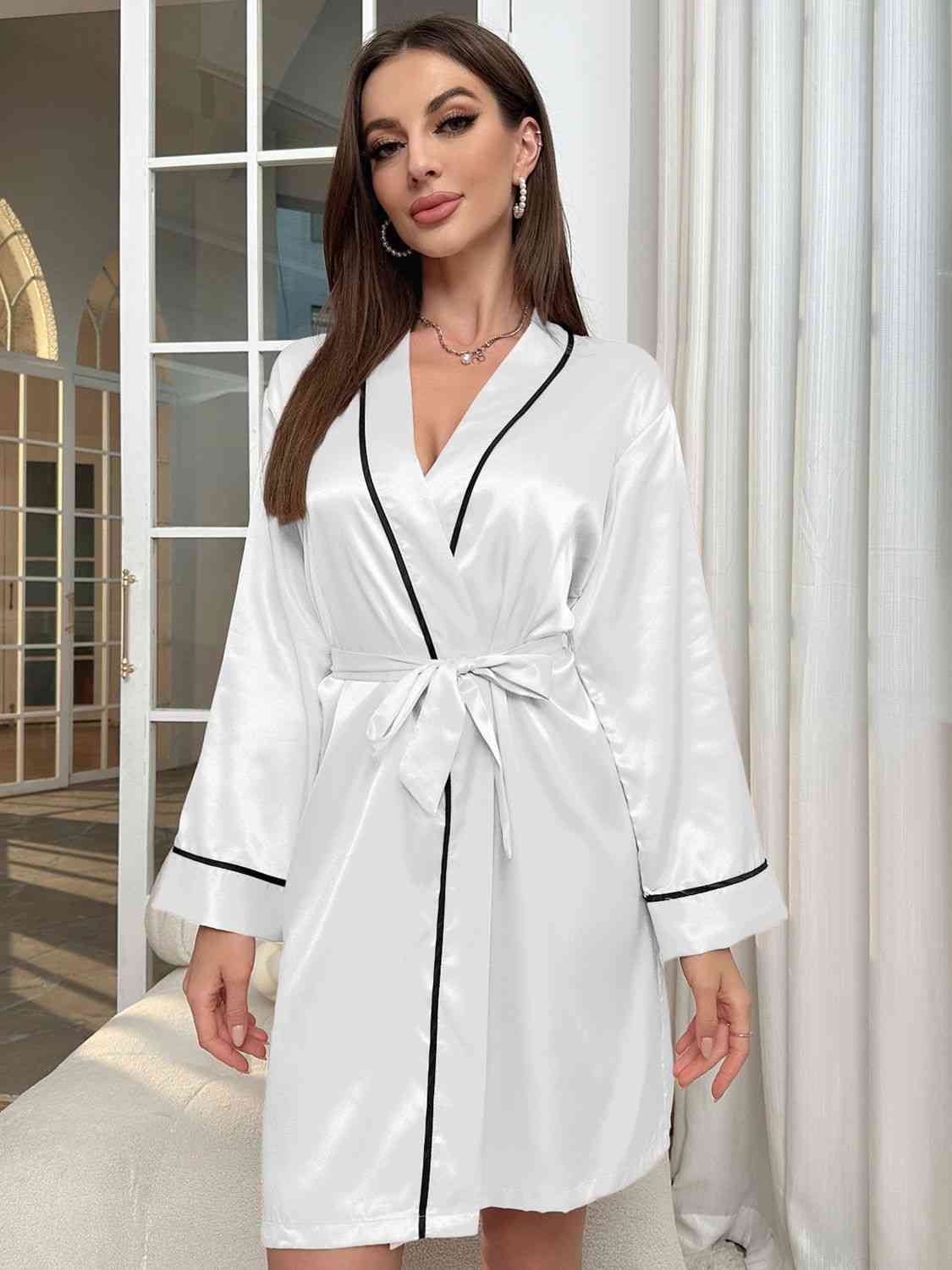 2023 Falling Stars Tie Waist Surplice Neck Robe